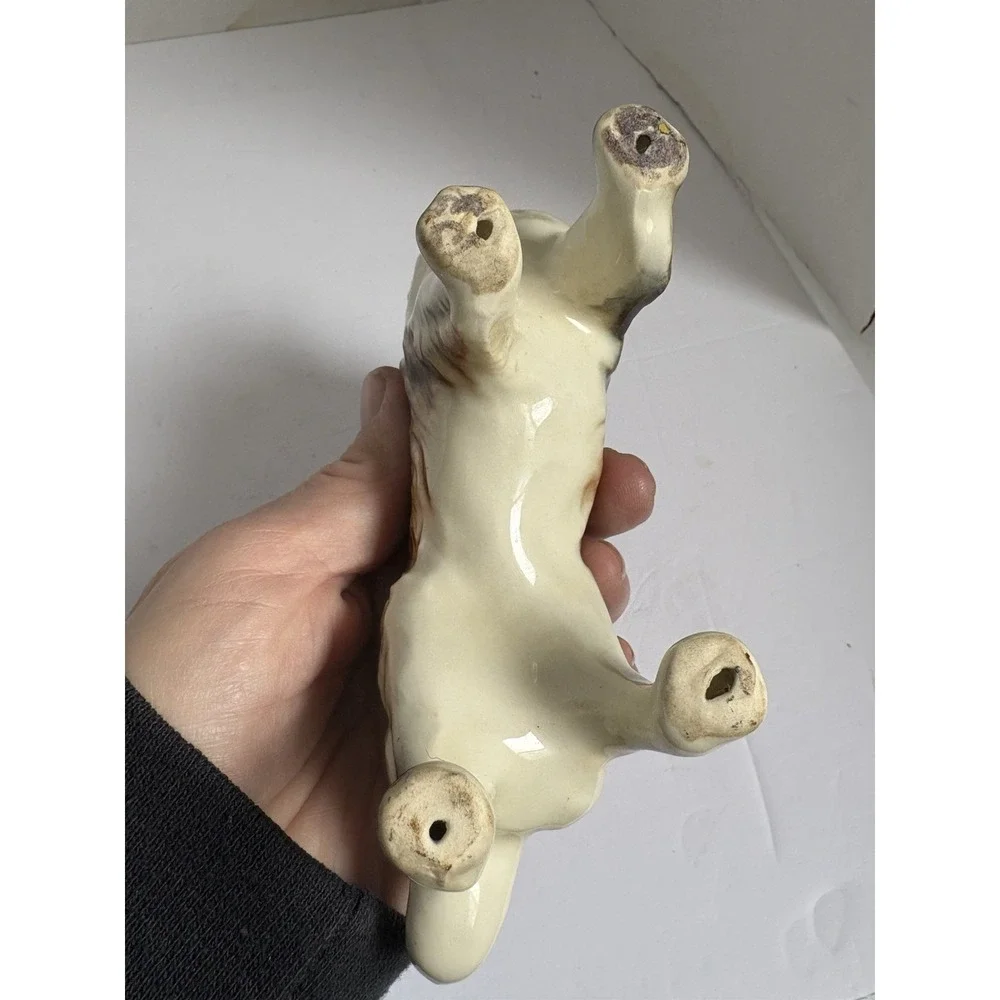 Vintage  Ceramic Porcelain  Border Collie Dog Figurine Trio Black Brown White